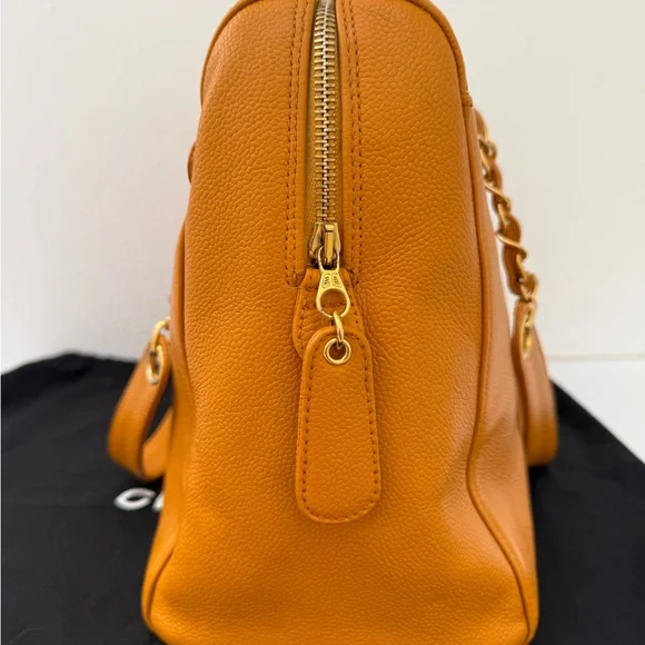 Authentic Chanel Orange Timeless Caviar Dome Zip Tote Shoulder Bag - Picture 10 of 16